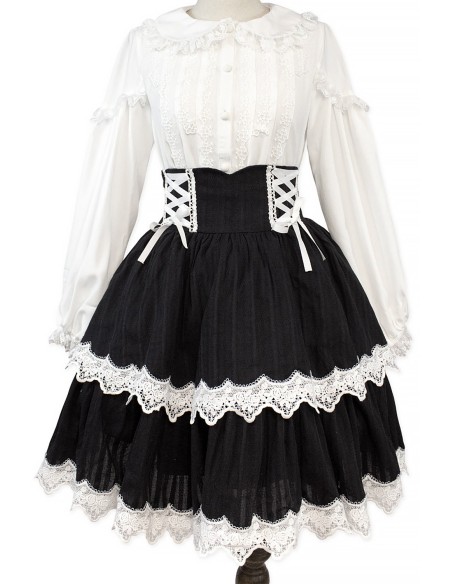 Old School Doll High Waist Skirt - Old School Black & White (Madame Chocolat Exclusive)