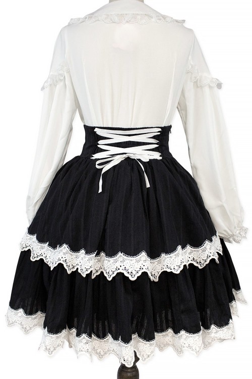 Falda de Cintura Alta Old School Doll - Old School Black & White (Exclusivo Madame Chocolat)