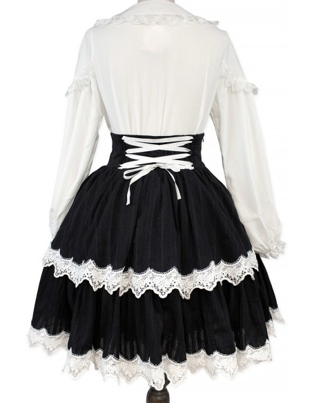 Falda de Cintura Alta Old School Doll - Old School Black & White (Exclusivo Madame Chocolat)