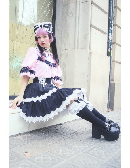 Old School Doll High Waist Skirt - Old School Black & White (Madame Chocolat Exclusive)