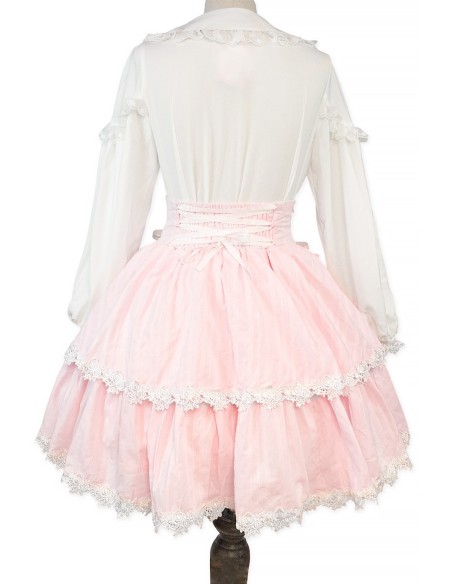 Falda de Cintura Alta Old School Doll - Princess Pink x White (Exclusivo Madame Chocolat)