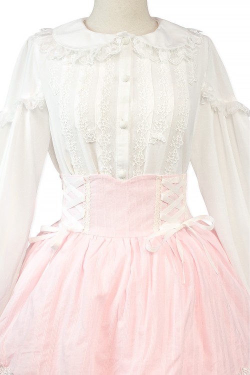 Falda de Cintura Alta Old School Doll - Princess Pink x White (Exclusivo Madame Chocolat)