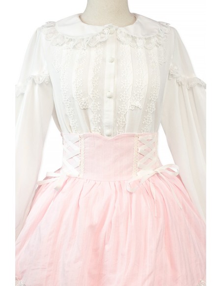 Falda de Cintura Alta Old School Doll - Princess Pink x White (Exclusivo Madame Chocolat)