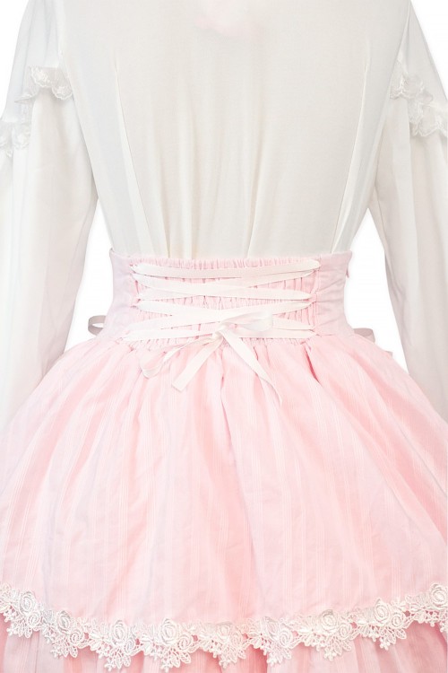 Falda de Cintura Alta Old School Doll - Princess Pink x White (Exclusivo Madame Chocolat)