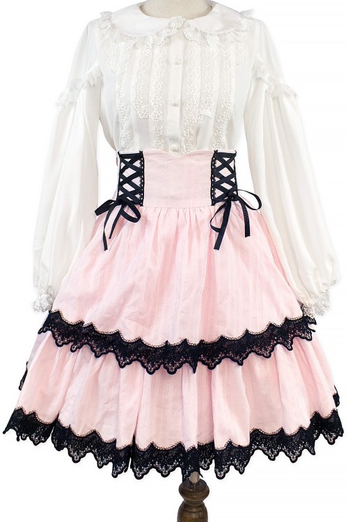 Old School Doll High Waist Skirt - Princess Pink x Black (Madame Chocolat Exclusive)