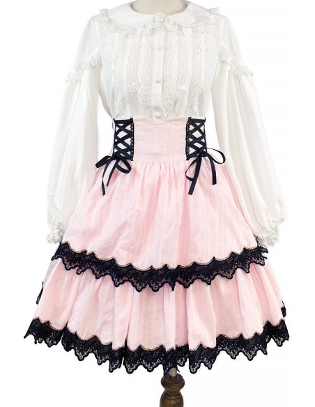 Old School Doll High Waist Skirt - Princess Pink x Black (Madame Chocolat Exclusive)