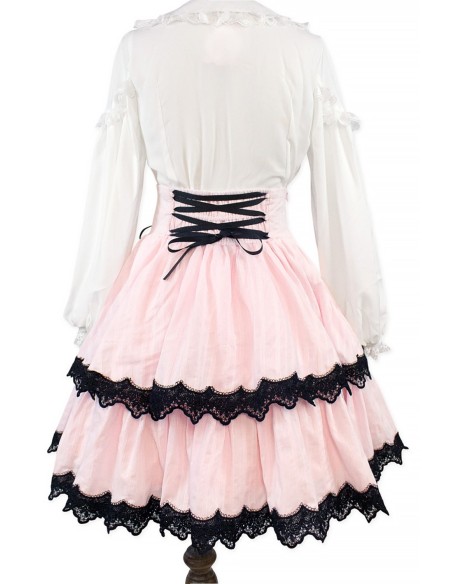 Falda de Cintura Alta Old School Doll - Princess Pink x Black (Exclusivo Madame Chocolat)