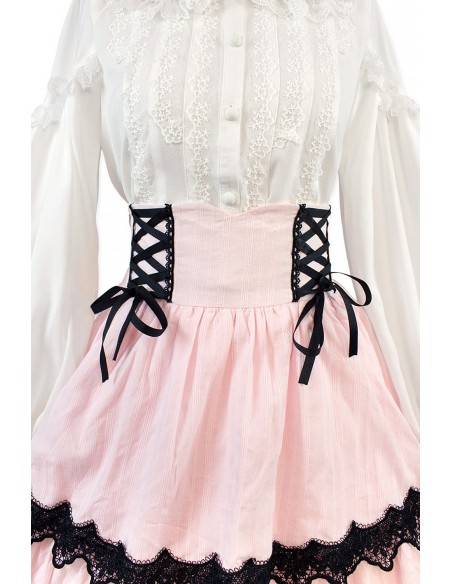 Falda de Cintura Alta Old School Doll - Princess Pink x Black (Exclusivo Madame Chocolat)