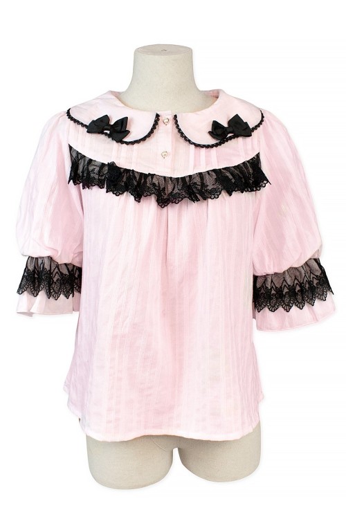 Little Doll House Lolita Blouse - Pink x Black (Madame Chocolat Exclusive Colorway)
