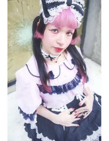 Little Doll House Lolita Blouse - Pink x Black (Madame Chocolat Exclusive Colorway)