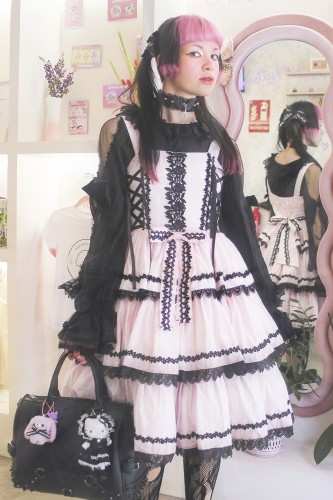 JSK Dress Three Layer Cake - Princess Pink x Black (Madame Chocolat Exclusive Colorway)