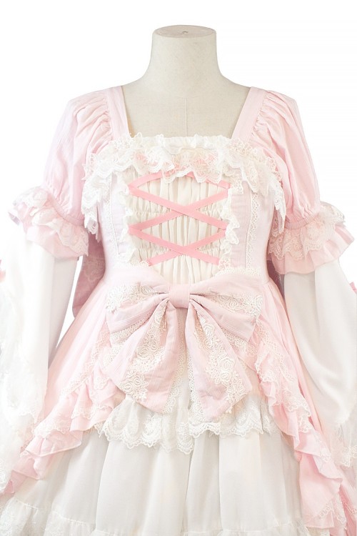 Vestido Gothic Lolita OP Antique Doll - Princess Pink x White (Exclusivo Madame Chocolat)