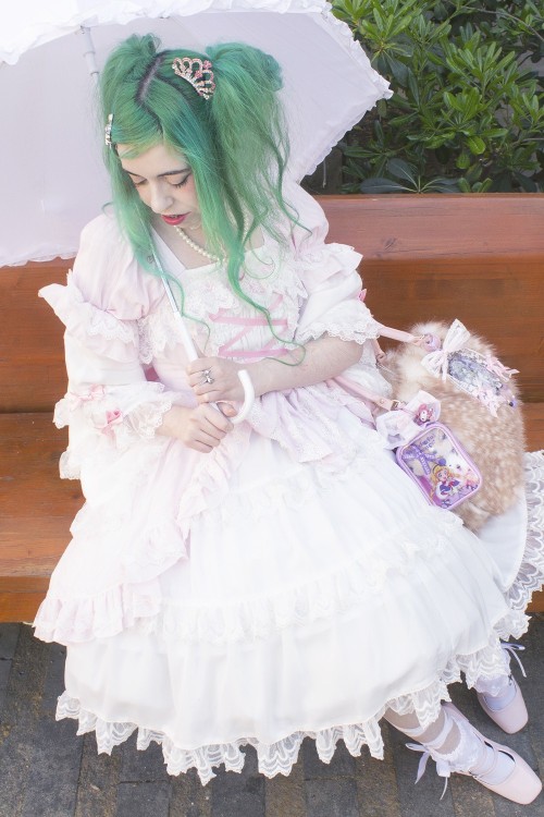 Vestido Gothic Lolita OP Antique Doll - Princess Pink x White (Exclusivo Madame Chocolat)