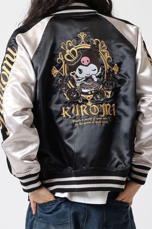 Chaqueta Bomber Sukajan Bordada Reversible Kuromi & My Melody Princess - Negro x Plata
