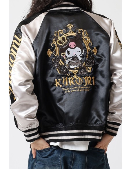 Chaqueta Bomber Sukajan Bordada Reversible Kuromi & My Melody Princess - Negro x Plata