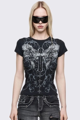 Baby Tee Winged Cross T-shirt - Minga London