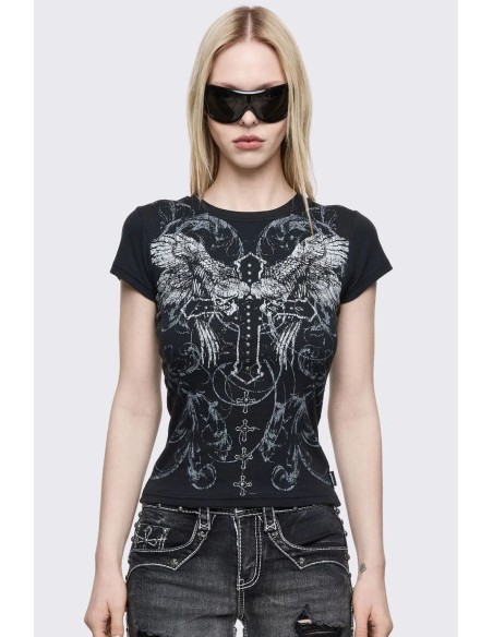 Camiseta Baby Tee Winged Cross - Minga London
