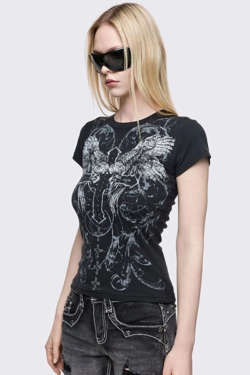 Camiseta Baby Tee Winged Cross - Minga London