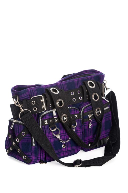 Camdyn Tartan Handbag in Purple - Banned