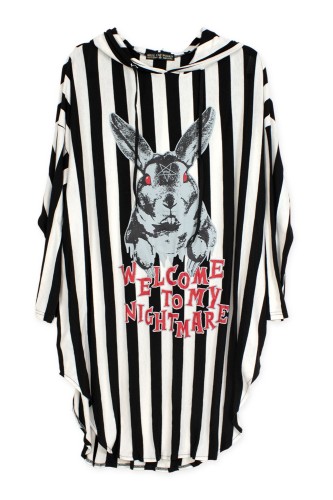 [2a mano] Camiseta Oversized Rayas Welcome to My Nightmare - Hell Cat Punks