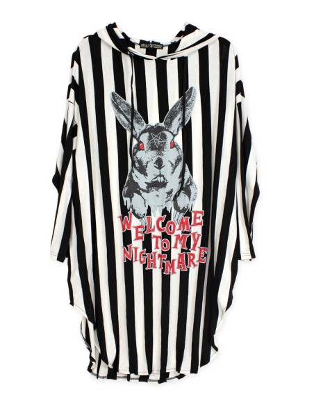 [2a mano] Camiseta Oversized Rayas Welcome to My Nightmare - Hell Cat Punks