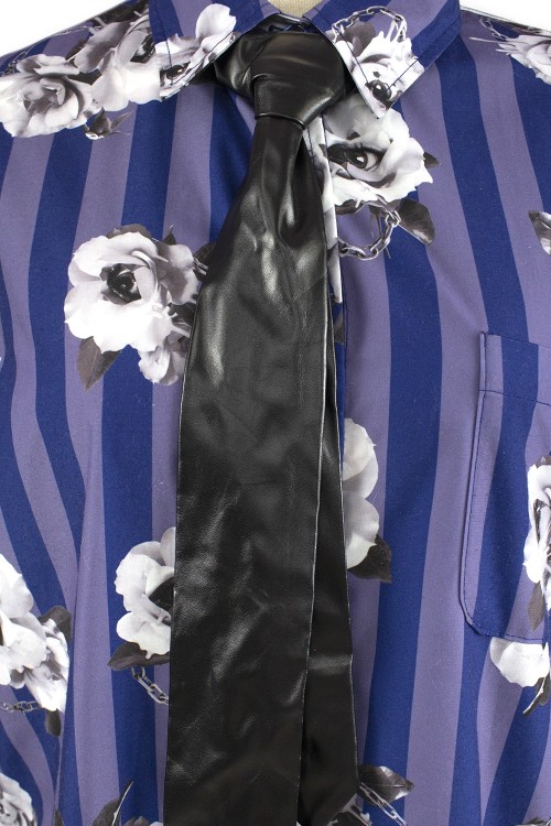 [Second Hand] Oversized Striped Shirt with Tie in Blue x Lilac - Jamie Ank エーエヌケ