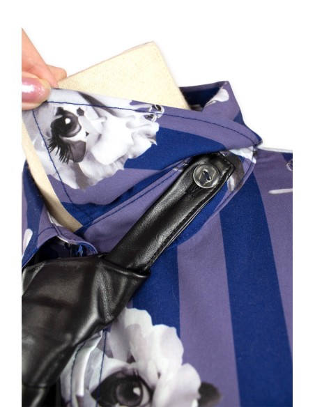 [2a mano] Camisa de Rayas Oversized con Corbata en Azul x Lila - Jamie Ank エーエヌケ