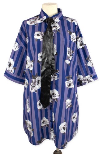 [2a mano] Camisa de Rayas Oversized con Corbata en Azul x Lila - Jamie Ank エーエヌケ