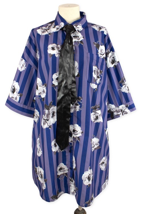 [Second Hand] Oversized Striped Shirt with Tie in Blue x Lilac - Jamie Ank エーエヌケ