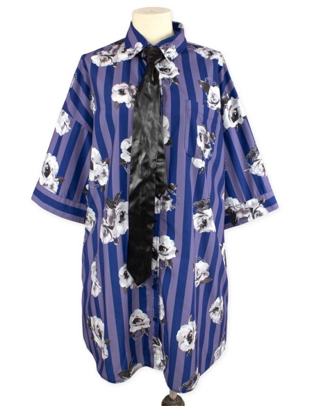 [Second Hand] Oversized Striped Shirt with Tie in Blue x Lilac - Jamie Ank エーエヌケ