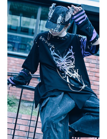 Top con Manguitos Fallen Butterfly en Lila - Jill Punk