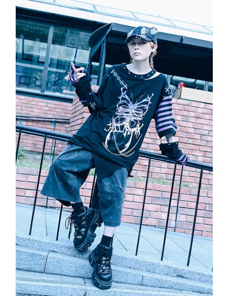 Top con Manguitos Fallen Butterfly en Lila - Jill Punk