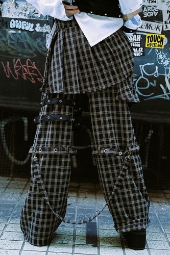 Punk Frenzy Overskirt Trousers in Black Tartan - Jill Punk 2