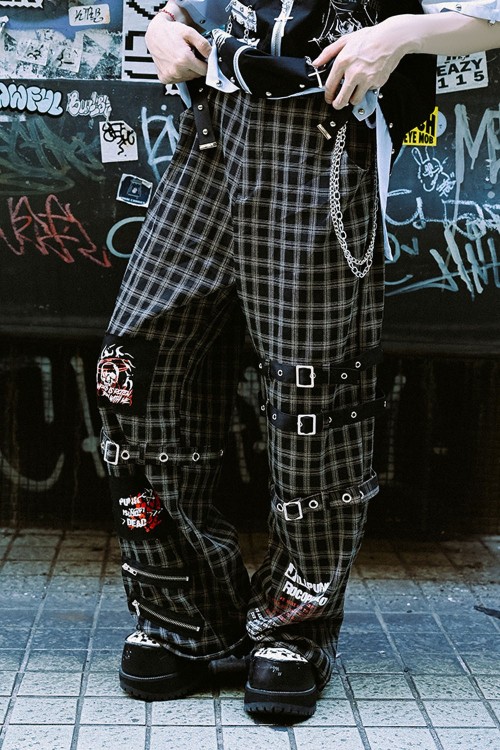 Pantalón con Sobrefalda Punk Frenzy en Tartán Negro - Jill Punk