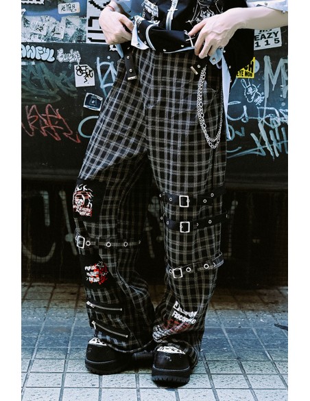 Pantalón con Sobrefalda Punk Frenzy en Tartán Negro - Jill Punk