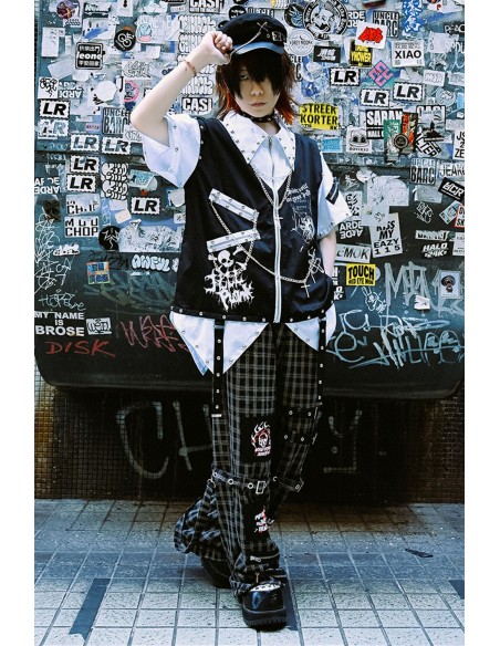 Punk Frenzy Overskirt Trousers in Black Tartan - Jill Punk