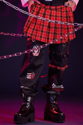 Punk Frenzy Overskirt Trousers in Red Tartan - Jill Punk