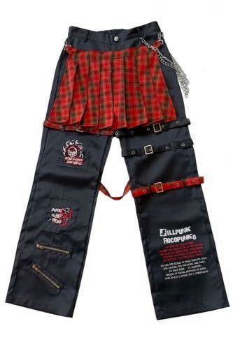 Punk Frenzy Overskirt Trousers in Red Tartan - Jill Punk 2