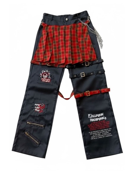 Punk Frenzy Overskirt Trousers in Red Tartan - Jill Punk