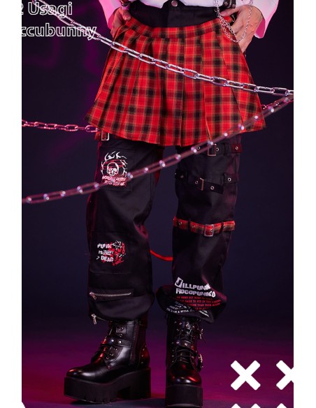 Punk Frenzy Overskirt Trousers in Red Tartan - Jill Punk