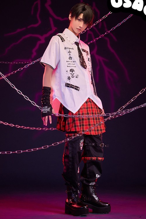 Punk Frenzy Overskirt Trousers in Red Tartan - Jill Punk