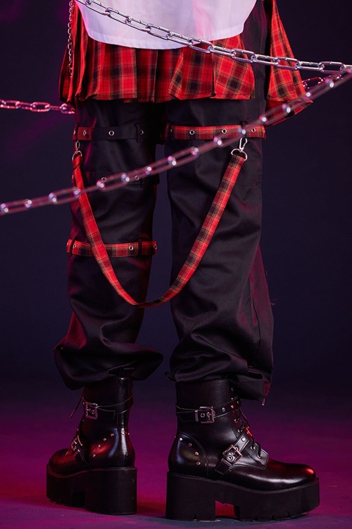 Punk Frenzy Overskirt Trousers in Red Tartan - Jill Punk