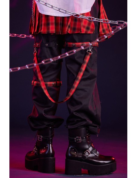 Punk Frenzy Overskirt Trousers in Red Tartan - Jill Punk