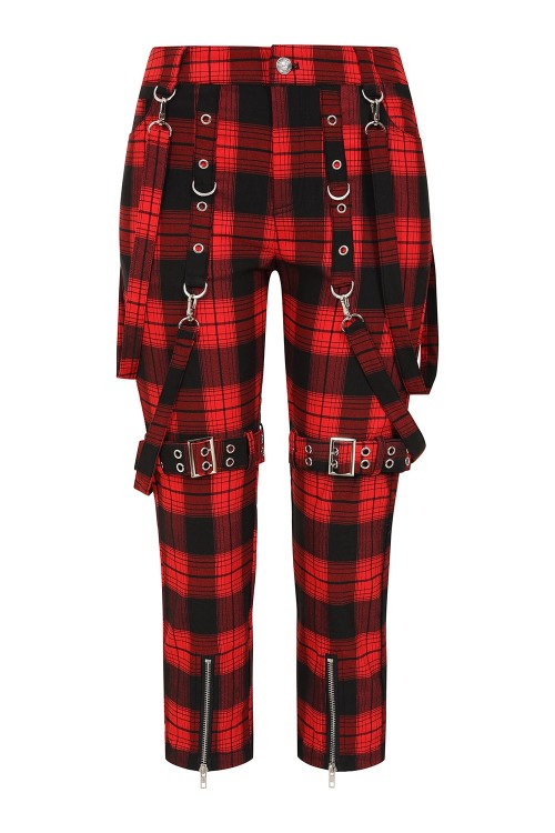 Nocturne Buckle Red Tartan 3/4 Length Trousers - Banned
