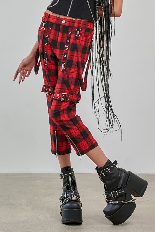 Nocturne Buckle Red Tartan 3/4 Length Trousers - Banned