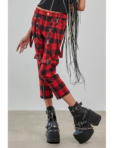 Nocturne Buckle Red Tartan 3/4 Length Trousers - Banned