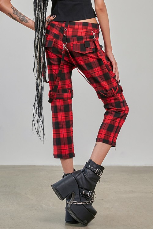Nocturne Buckle Red Tartan 3/4 Length Trousers - Banned