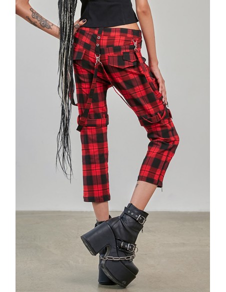 Nocturne Buckle Red Tartan 3/4 Length Trousers - Banned
