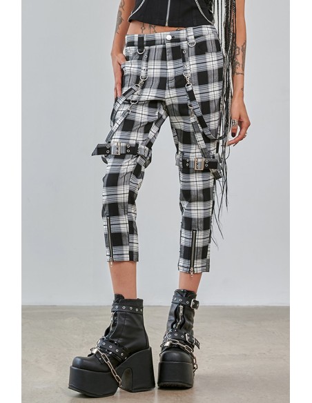 Pantalón 3/4 Nocturne Buckle de Tartán Negro x Blanco - Banned