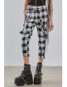 Nocturne Buckle Tartan 3/4 Length Trousers White x Black- Banned